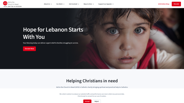Screenshot of the Aid To The Church In Need (United Kingdom) website