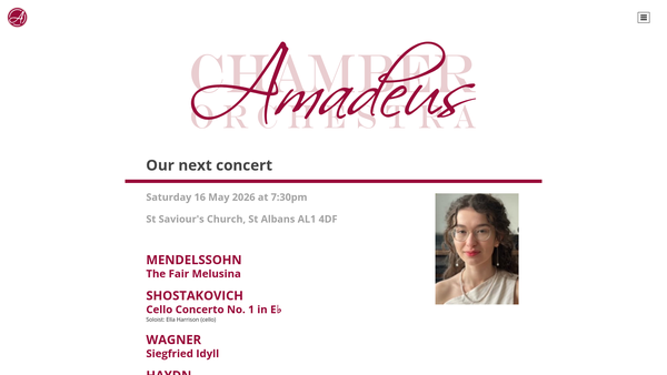 Screenshot of the Amadeus Chamber Orchestra website