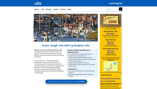 Screenshot of the Lymington University Of The Third Age website