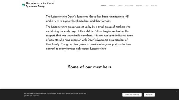 Screenshot of the Leicestershire Down's Syndrome Group website