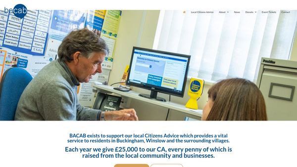 Screenshot of the Buckingham And Area Community Advice Bureau Foundation (Bacab) website