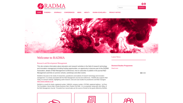 Screenshot of the Research And Development Management Association (Radma) website