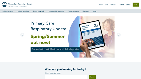 Screenshot of the Primary Care Respiratory Society UK website