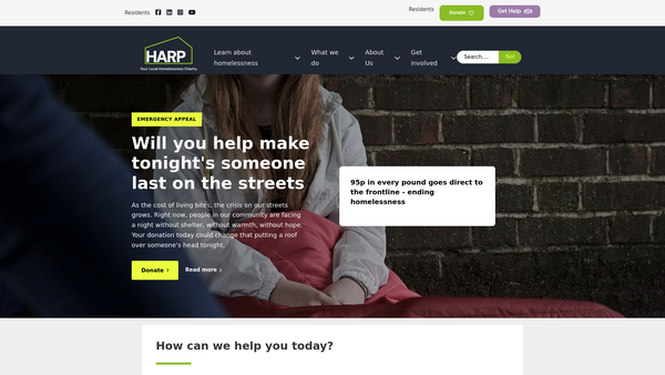 Screenshot of the Homeless Action Resource Project website