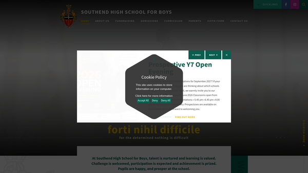 Screenshot of the Southend High School For Boys Parents Association website