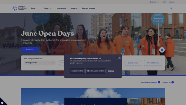 Screenshot of the Canterbury Christ Church University website
