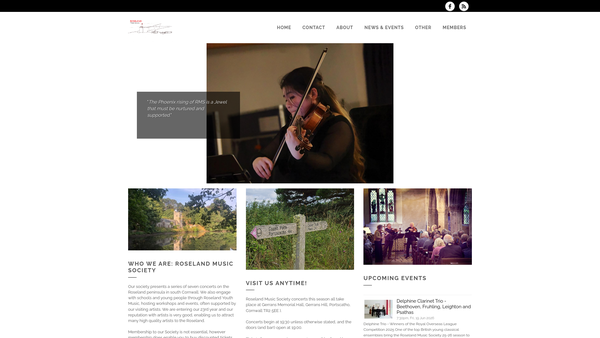 Screenshot of the The Roseland Music Society website