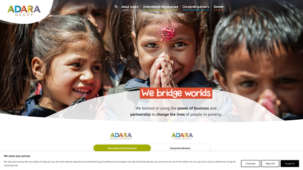 Screenshot of the Adara Development (UK) website