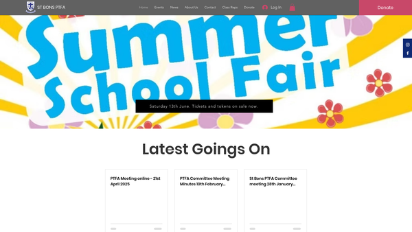 Screenshot of the St. Bonaventure's School PTFA website