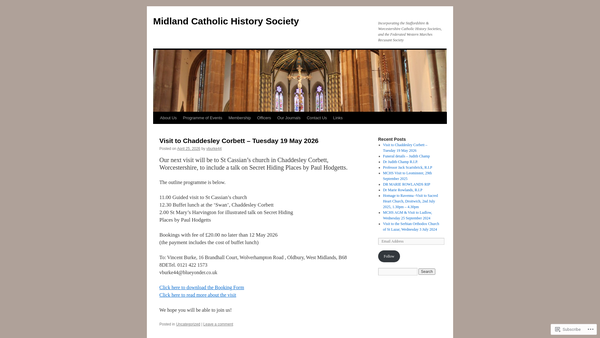 Screenshot of the Midland Catholic History Society website