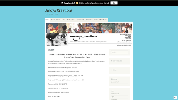 Screenshot of the Umoya Creations website