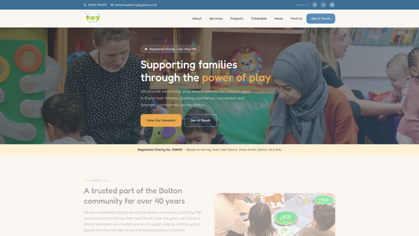 Screenshot of the Bolton Toy Library website