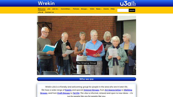Screenshot of the Wrekin U3A website