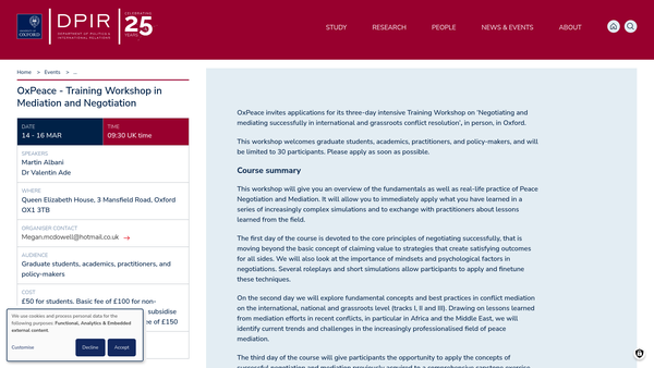 Screenshot of the Oxford Peace Research Trust website