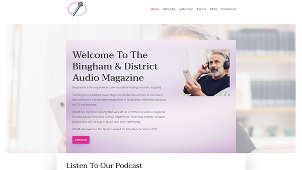 Screenshot of the Bingham And District Audio Magazine website