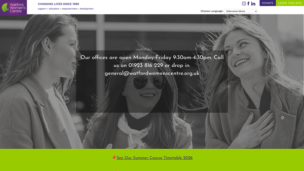 Screenshot of the Watford Women's Centre website