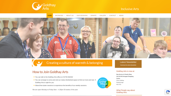 Screenshot of the Goldhay Arts website