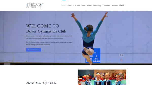 Screenshot of the Dover Gymnastics Club Limited website