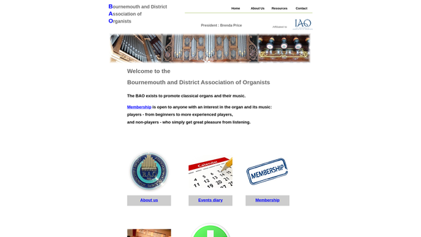 Screenshot of the Bournemouth And District Association Of Organists website