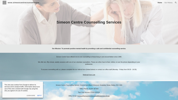 Screenshot of the Simeon Centre Counselling Service website