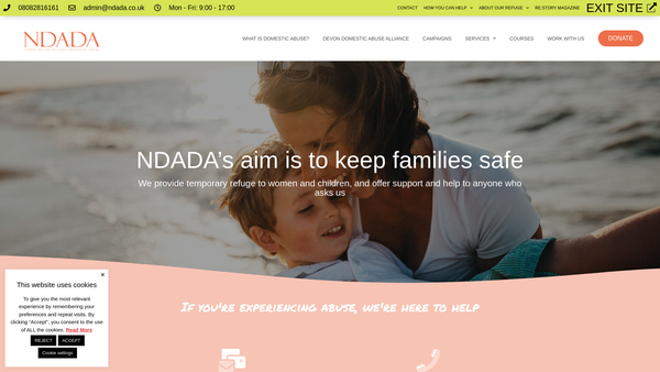 Screenshot of the North Devon Against Domestic Abuse Limited website