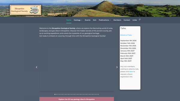 Screenshot of the The Shropshire Geological Society website