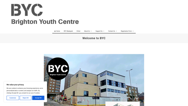 Screenshot of the Brighton Youth Centre website