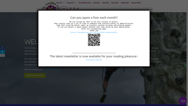 Screenshot of the The Friendship Cafe website