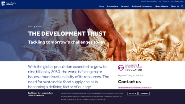Screenshot of the Harper Adams University Development Trust website