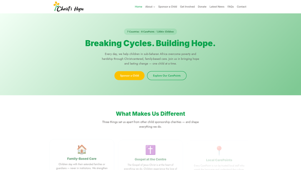 Screenshot of the Christ's Hope International UK website