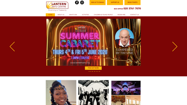 Screenshot of the Lantern Arts Centre website