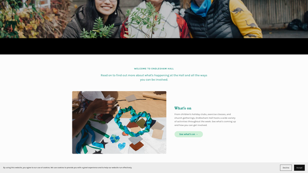 Screenshot of the Endlesham Hall website