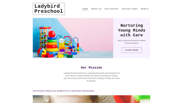 Screenshot of the Ladybird Pre-School Limited website
