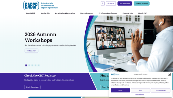 Screenshot of the British Association For Behavioural And Cognitive Psychotherapies website