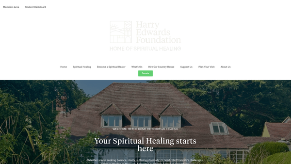 Screenshot of the Harry Edwards Healing Sanctuary Limited website