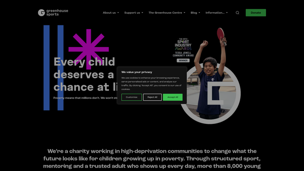 Screenshot of the Greenhouse Sports Limited website