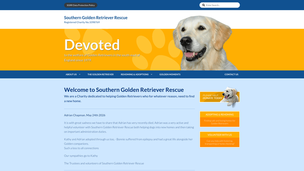 Screenshot of the Southern Golden Retriever Rescue website