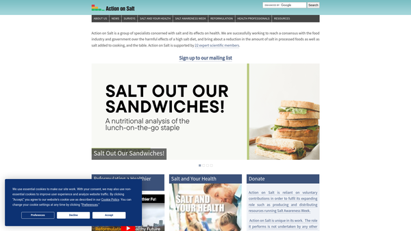 Screenshot of the Consensus Action On Salt, Sugar And Health website