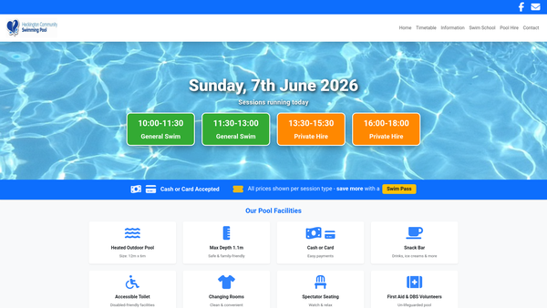Screenshot of the Heckington Community Swimming Pool website