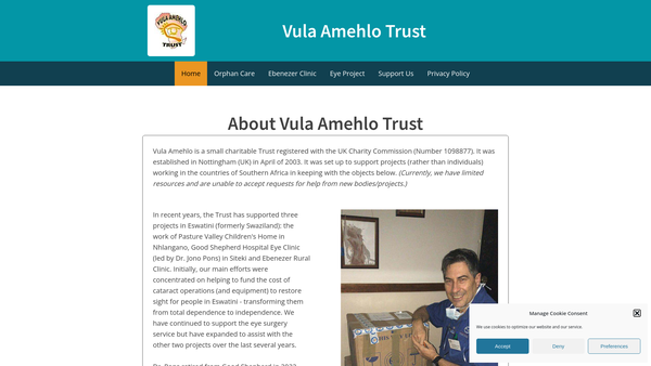 Screenshot of the Vula Amehlo Trust website