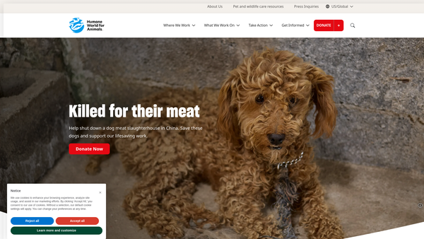Screenshot of the Humane World for Animals United Kingdom website