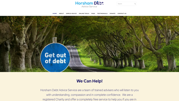 Screenshot of the Horsham Debt Advice Service website