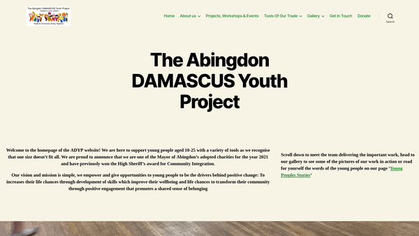 Screenshot of the Abingdon Damascus Youth Project website