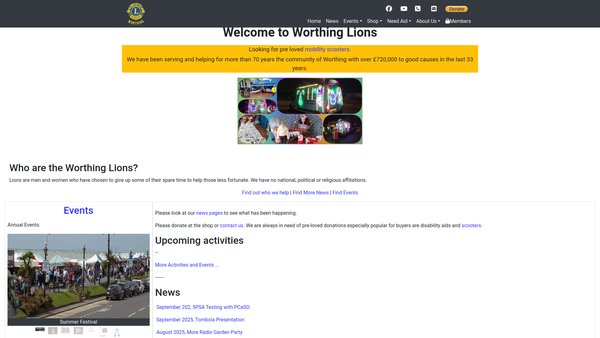 Screenshot of the Worthing Lions Charitable Trust Limited website