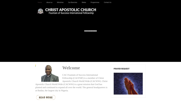 Screenshot of the Christ Apostolic Church Fountain Of Success International Fellowship website