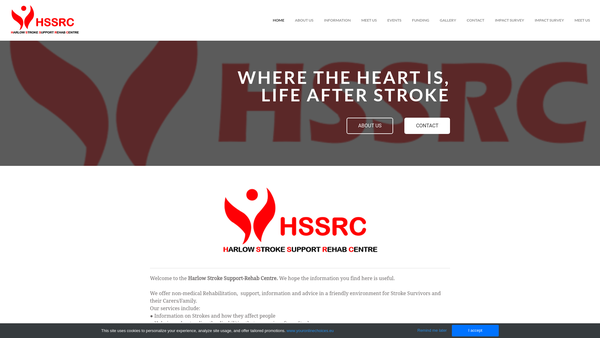 Screenshot of the Harlow Stroke Support, Rehab Centre website