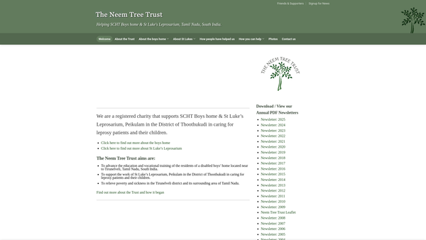Screenshot of the The Neem Tree Trust website