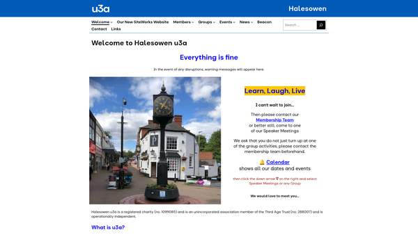 Screenshot of the Halesowen U3A website