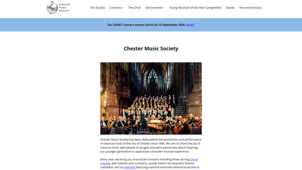 Screenshot of the Chester Music Society website