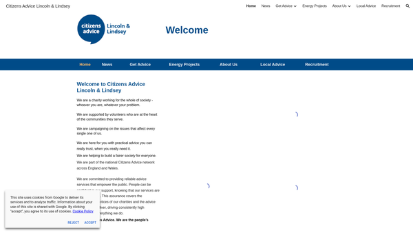 Screenshot of the Citizens Advice Lincoln & Lindsey website